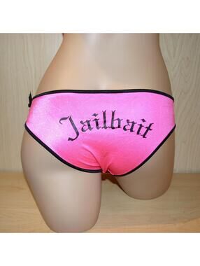 BODYZONE Neon Pink Satin Hipster Bottom with 'Jailbait' Print Vintage NWT